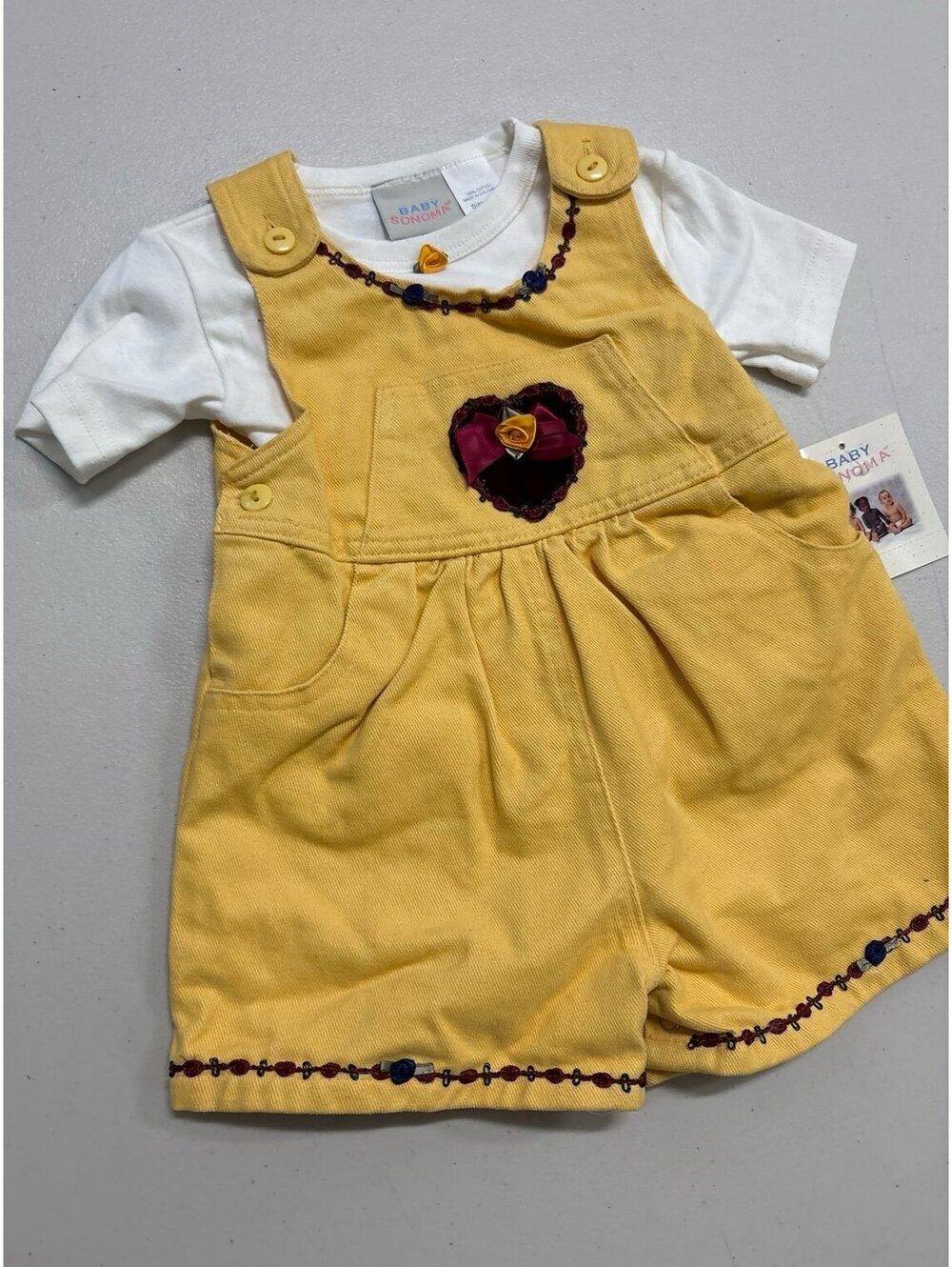 Baby Sonoma Vintage Yellow Corduroy Jumper Set 24M NWT Heart Appliqué
